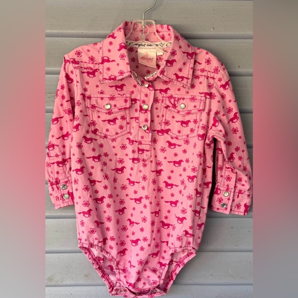 Cowgirl Hardware Pink Pony Print Western Style Shirt/Bodysuit